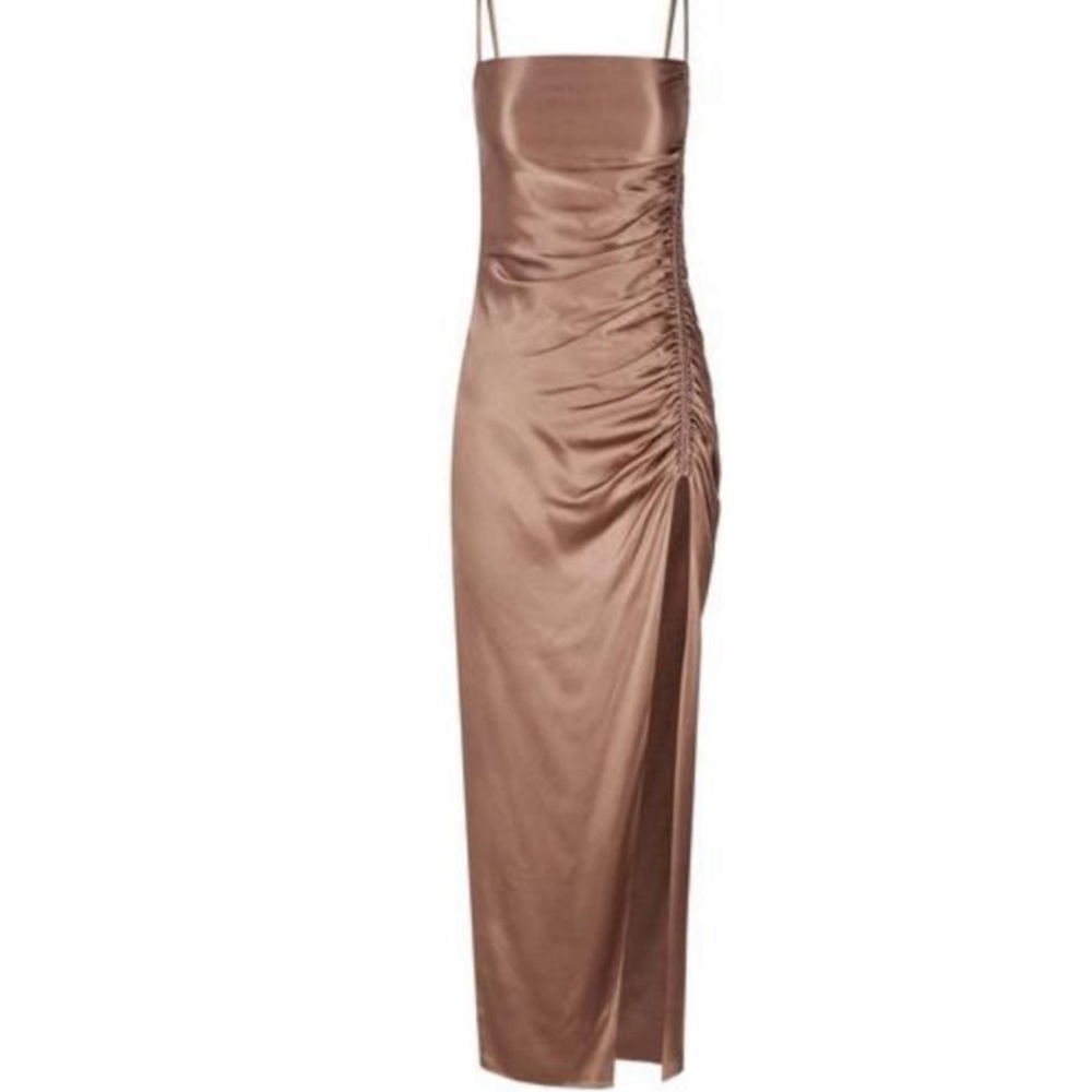Shona Joy Lily Bias Ruched brown slit dress